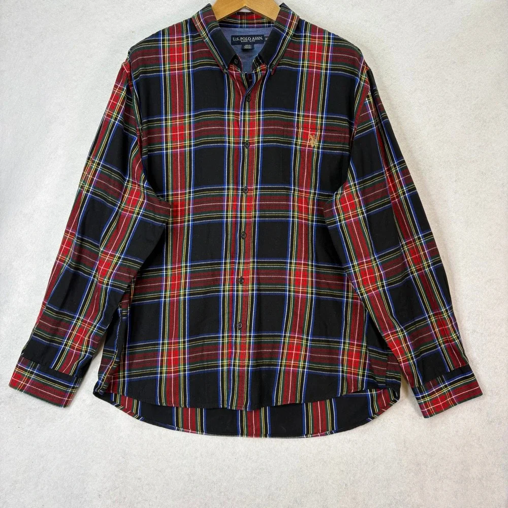U.S. Polo Assn. Black Plaid Long‎ Sleeve Button Down Shirt Mens 3XL Preppy